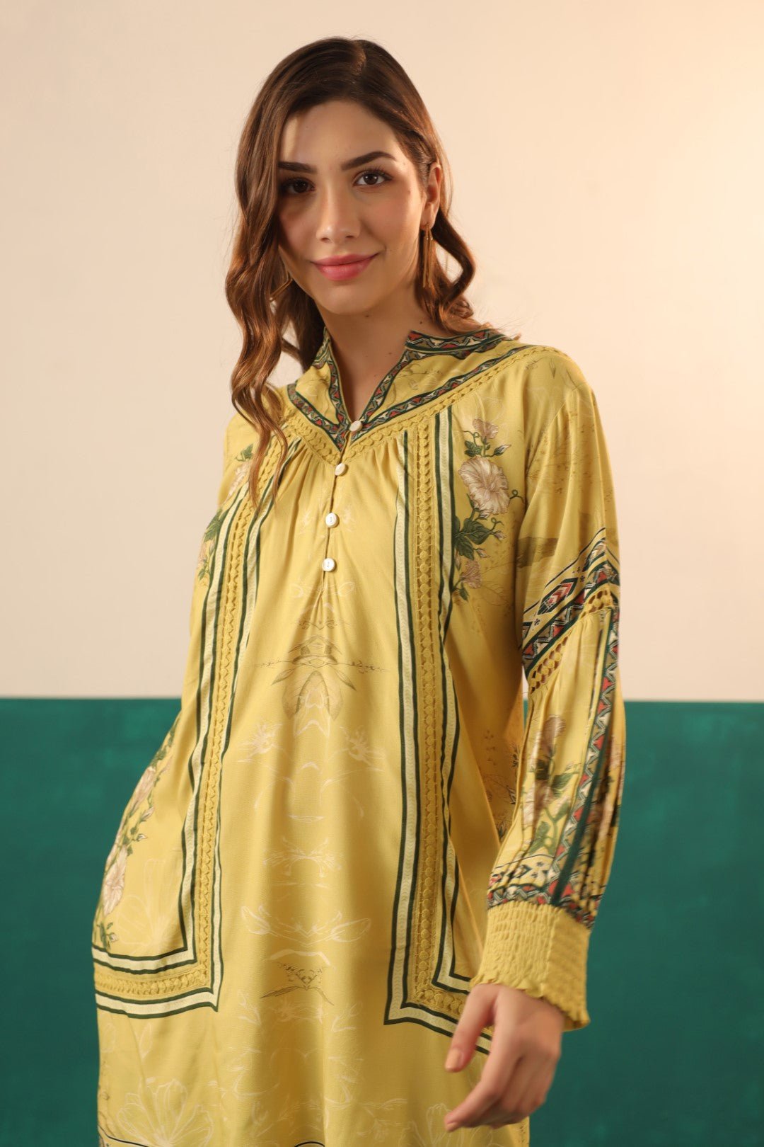 Nyaro Mustard Floral Printed Viscose Co - Ord Set for Women - Nyaro