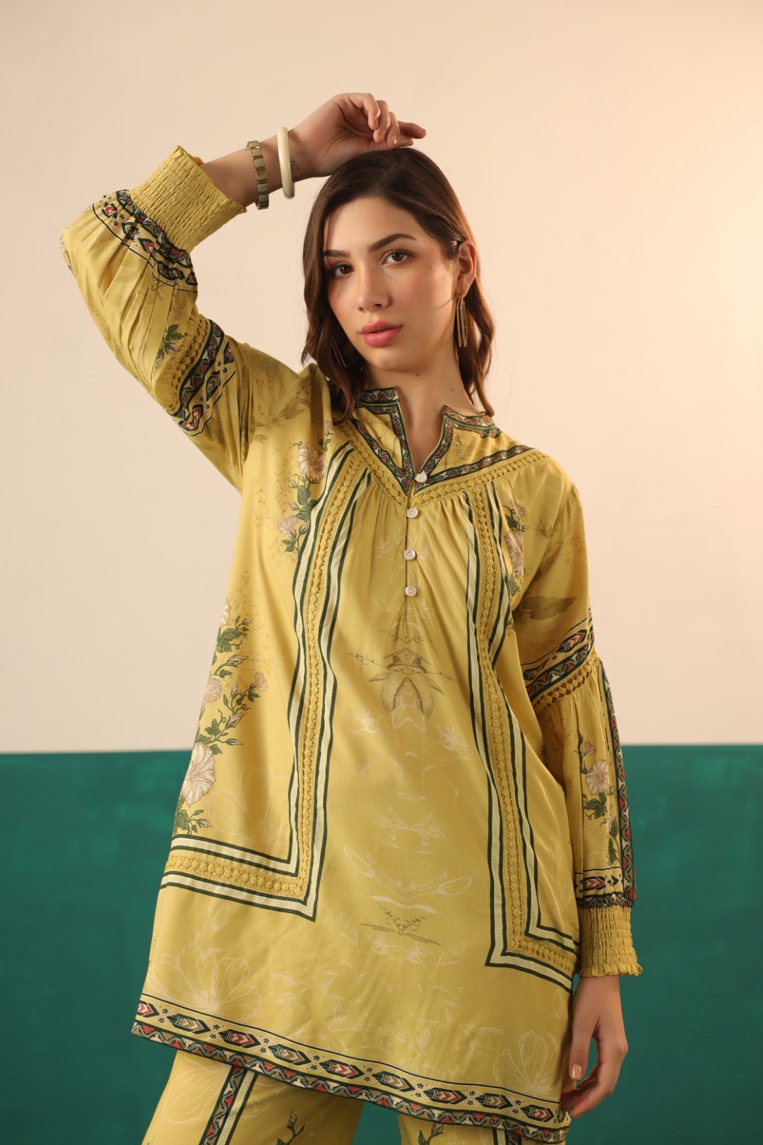 Nyaro Mustard Floral Printed Viscose Co - Ord Set for Women - Nyaro