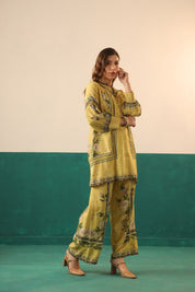 Nyaro Mustard Floral Printed Viscose Co - Ord Set for Women - Nyaro