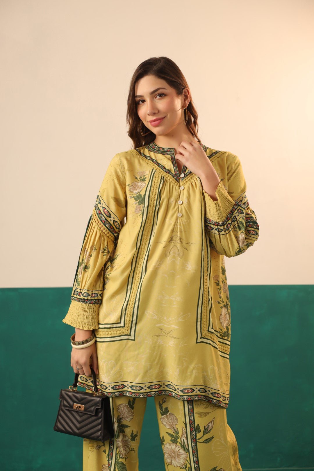 Nyaro Mustard Floral Printed Viscose Co - Ord Set for Women - Nyaro