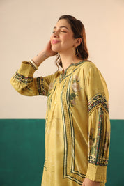 Nyaro Mustard Floral Printed Viscose Co - Ord Set for Women - Nyaro