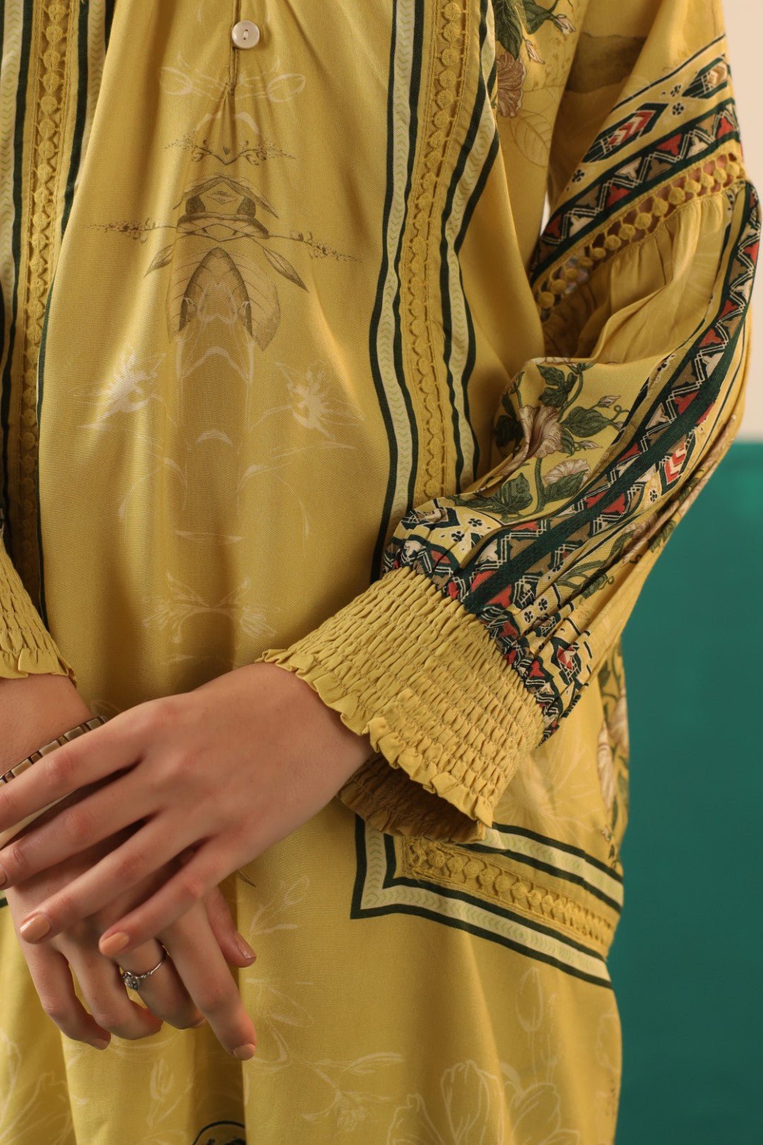 Nyaro Mustard Floral Printed Viscose Co - Ord Set for Women - Nyaro