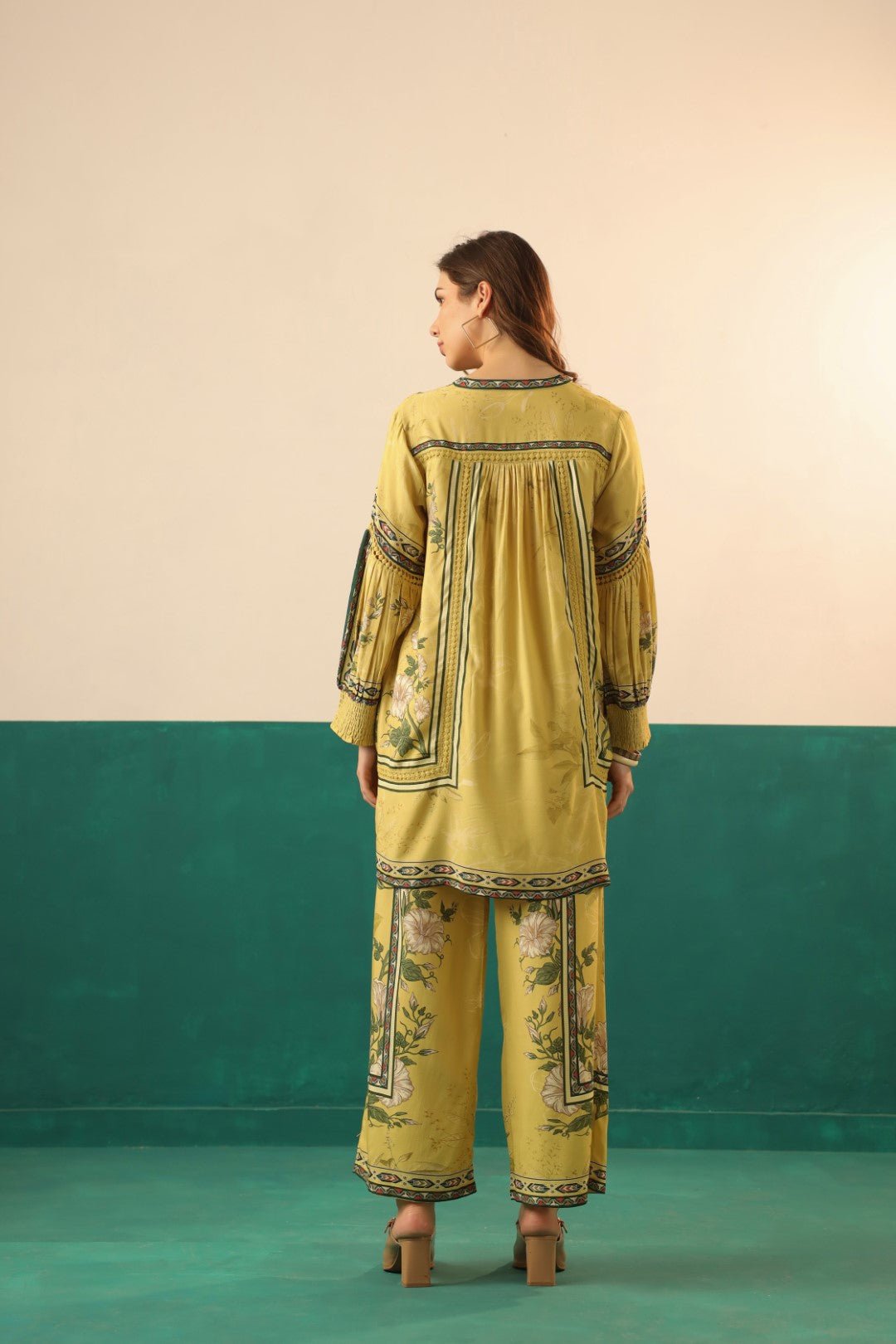 Nyaro Mustard Floral Printed Viscose Co - Ord Set for Women - Nyaro