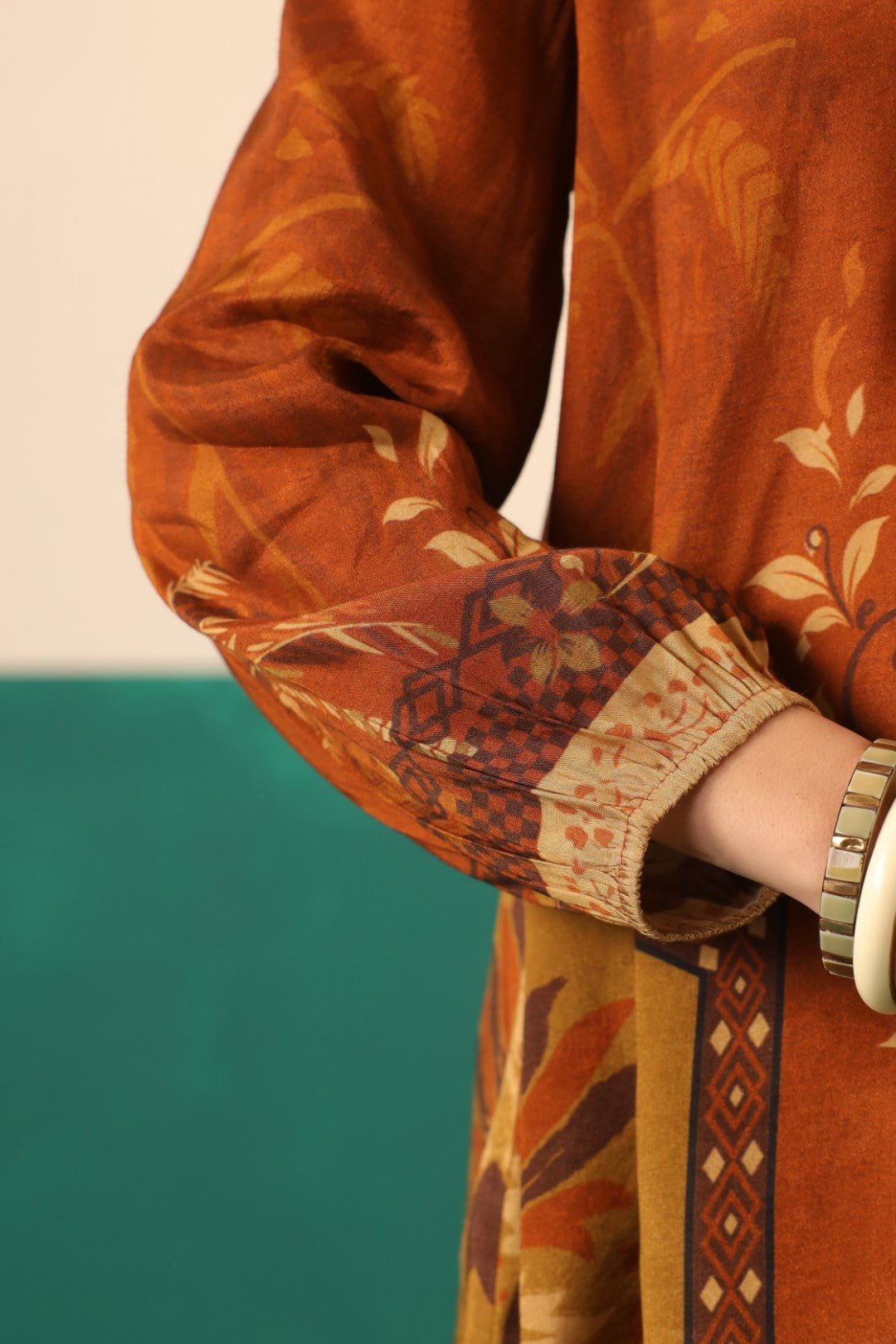 Nyaro Rust Printed Viscose Co - Ord Set for Women - Nyaro