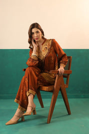 Nyaro Rust Printed Viscose Co - Ord Set for Women - Nyaro