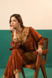 Nyaro Rust Printed Viscose Co - Ord Set for Women - Nyaro