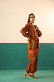 Nyaro Rust Printed Viscose Co - Ord Set for Women - Nyaro
