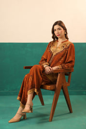 Nyaro Rust Printed Viscose Co - Ord Set for Women - Nyaro