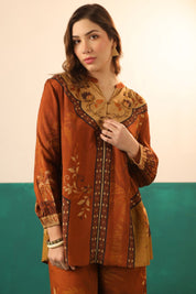 Nyaro Rust Printed Viscose Co - Ord Set for Women - Nyaro