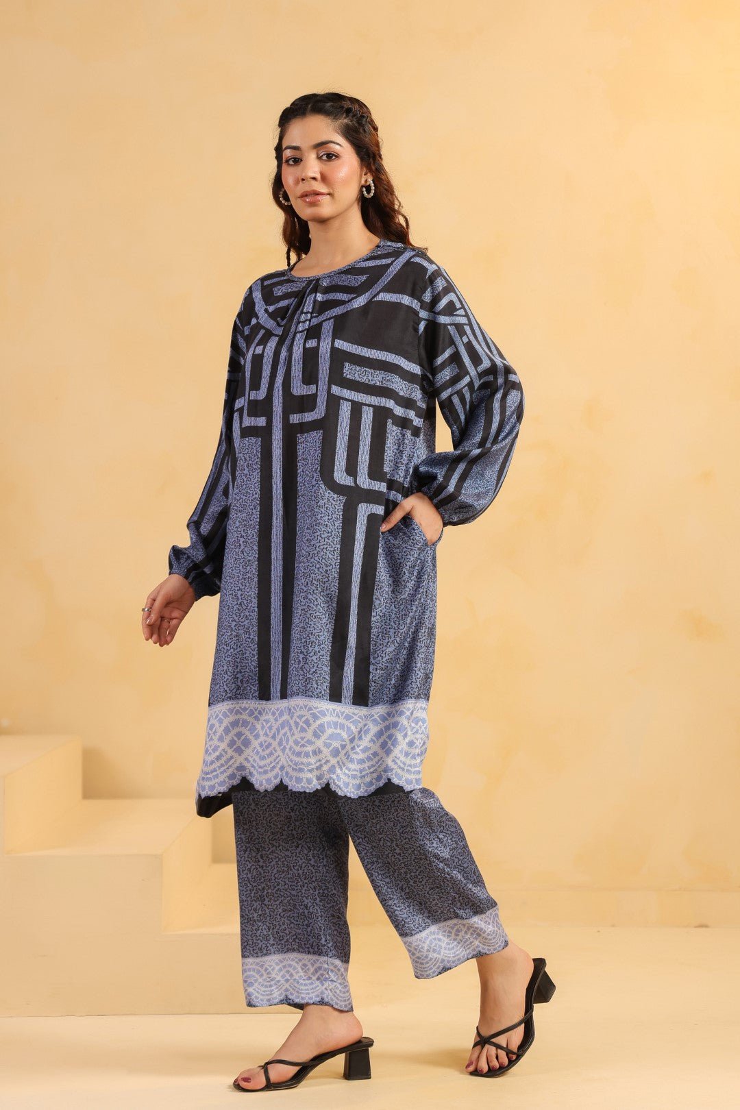 Nyaro Signature Abstract Print Blue Co - ord Set - Nyaro