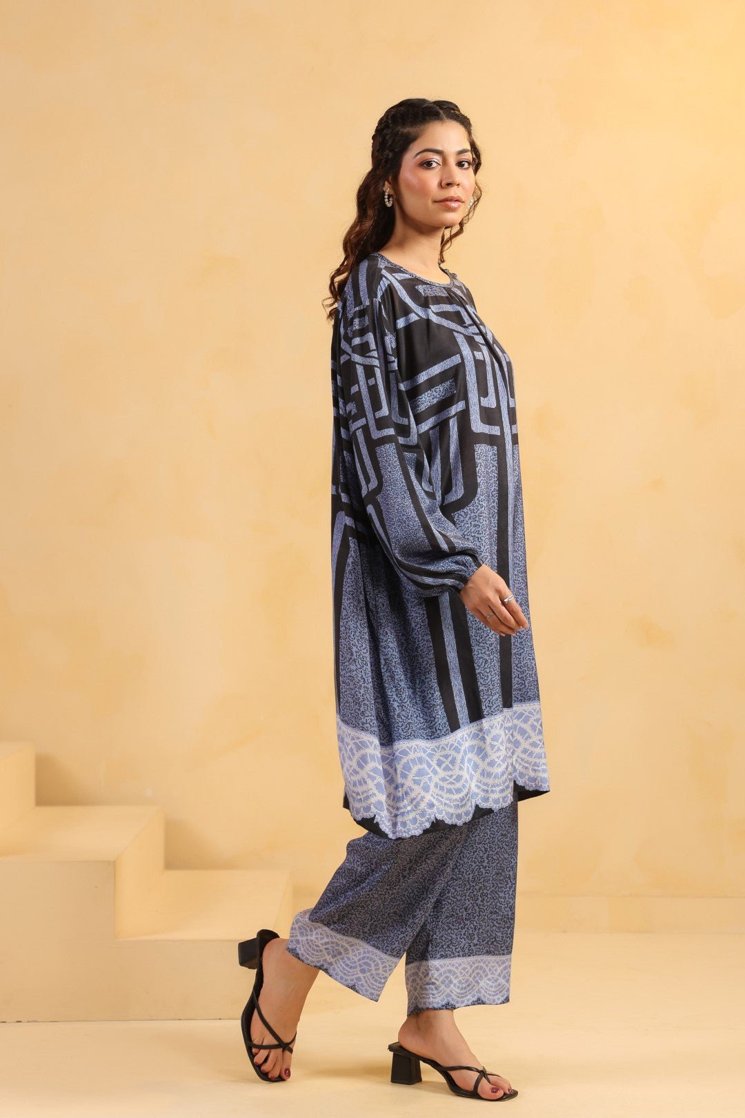 Nyaro Signature Abstract Print Blue Co - ord Set - Nyaro