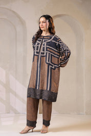 Nyaro Signature Abstract Print Co - ord Set in Viscose Santoon - Nyaro