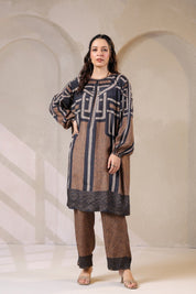 Nyaro Signature Abstract Print Co - ord Set in Viscose Santoon - Nyaro