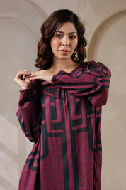 Nyaro Signature Abstract Print Maroon Co - ord Set - Nyaro