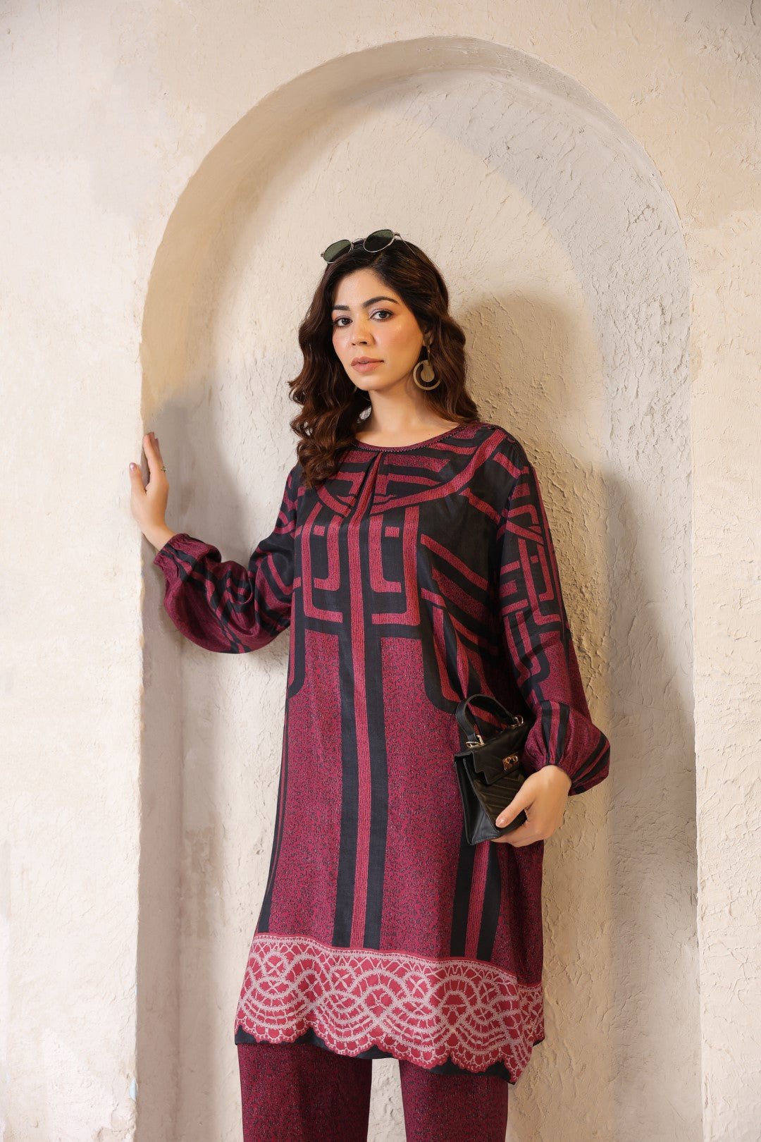 Nyaro Signature Abstract Print Maroon Co - ord Set - Nyaro