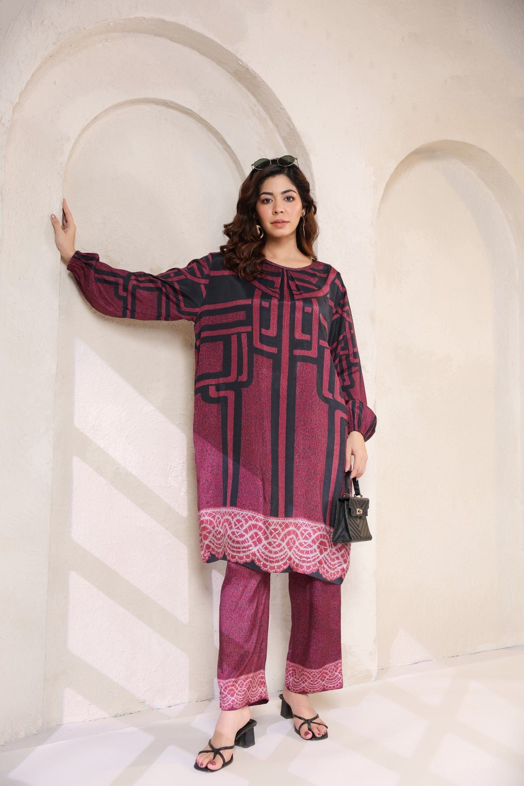 Nyaro Signature Abstract Print Maroon Co - ord Set - Nyaro