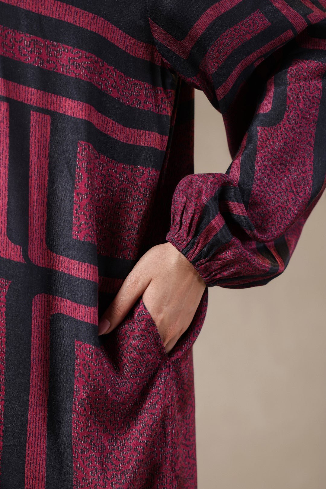 Nyaro Signature Abstract Print Maroon Co - ord Set - Nyaro