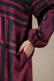Nyaro Signature Abstract Print Maroon Co - ord Set - Nyaro
