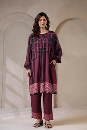 Nyaro Signature Abstract Print Maroon Co - ord Set - Nyaro
