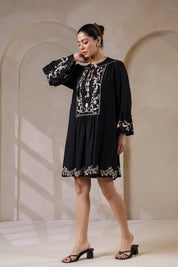 Nyaro Signature Black Moss Crepe Embroidered Dress - Nyaro