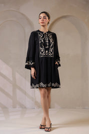 Nyaro Signature Black Moss Crepe Embroidered Dress - Nyaro