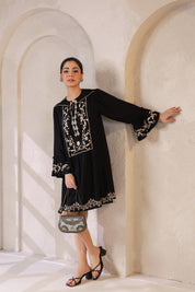 Nyaro Signature Black Moss Crepe Embroidered Dress - Nyaro
