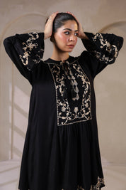 Nyaro Signature Black Moss Crepe Embroidered Dress - Nyaro