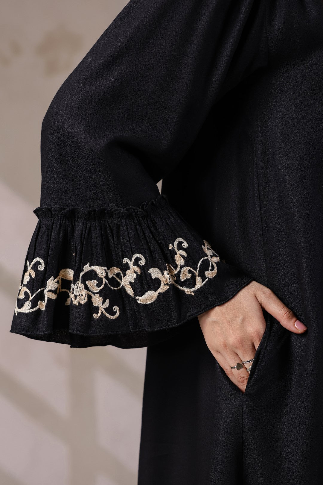 Nyaro Signature Black Moss Crepe Embroidered Dress - Nyaro