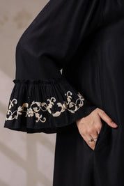 Nyaro Signature Black Moss Crepe Embroidered Dress - Nyaro