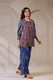Nyaro Signature Blue Paisley Printed Co - ord Set in Viscose Santoon - Nyaro