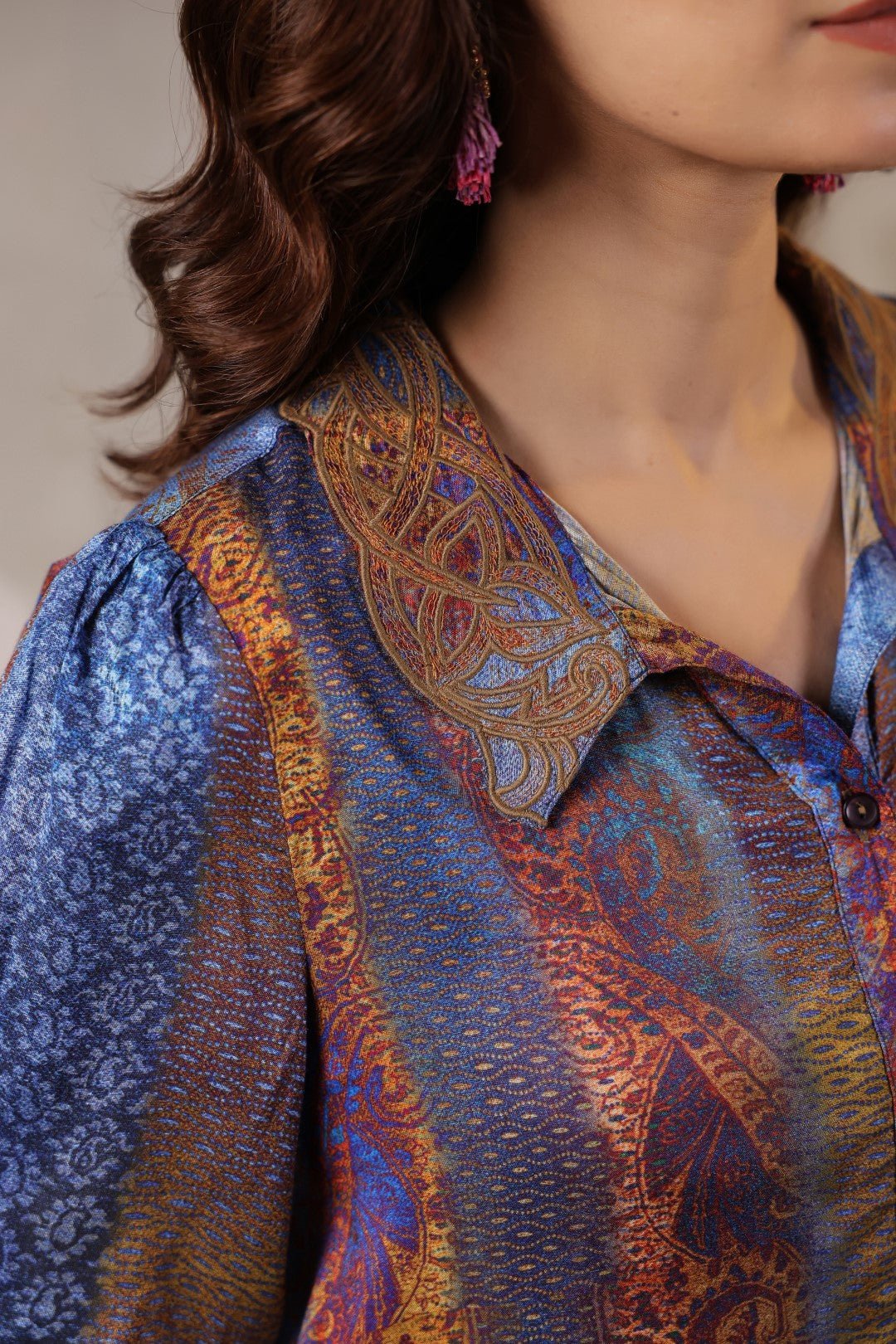 Nyaro Signature Blue Paisley Printed Co - ord Set in Viscose Santoon - Nyaro