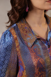 Nyaro Signature Blue Paisley Printed Co - ord Set in Viscose Santoon - Nyaro