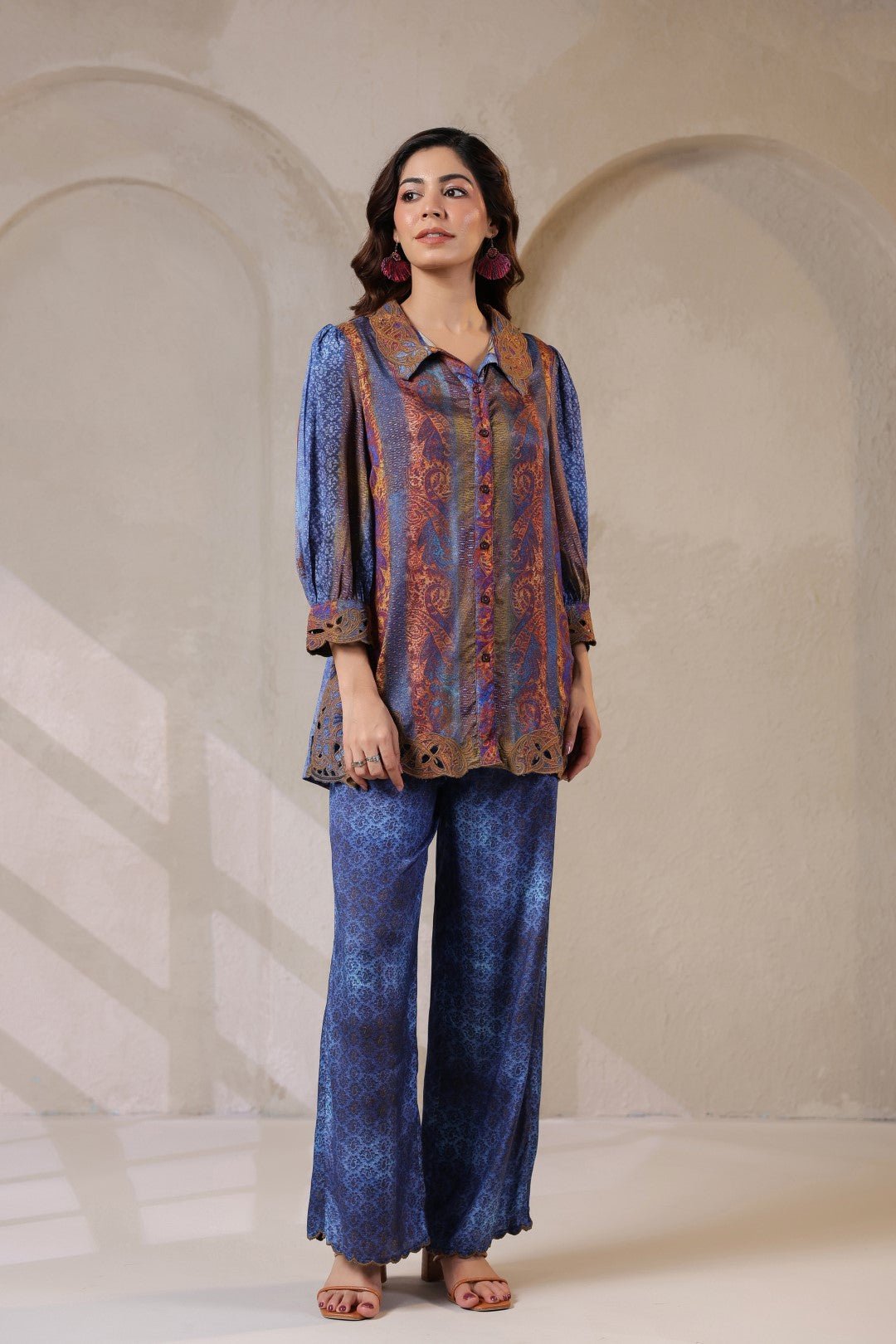 Nyaro Signature Blue Paisley Printed Co - ord Set in Viscose Santoon - Nyaro