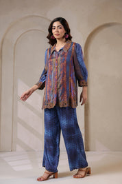 Nyaro Signature Blue Paisley Printed Co - ord Set in Viscose Santoon - Nyaro