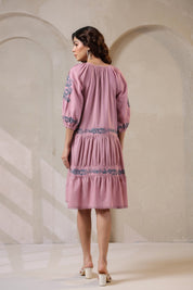 Nyaro Signature Blush Pink Cotton Flex Embroidered Dress - Nyaro