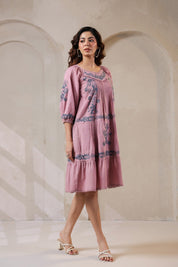 Nyaro Signature Blush Pink Cotton Flex Embroidered Dress - Nyaro