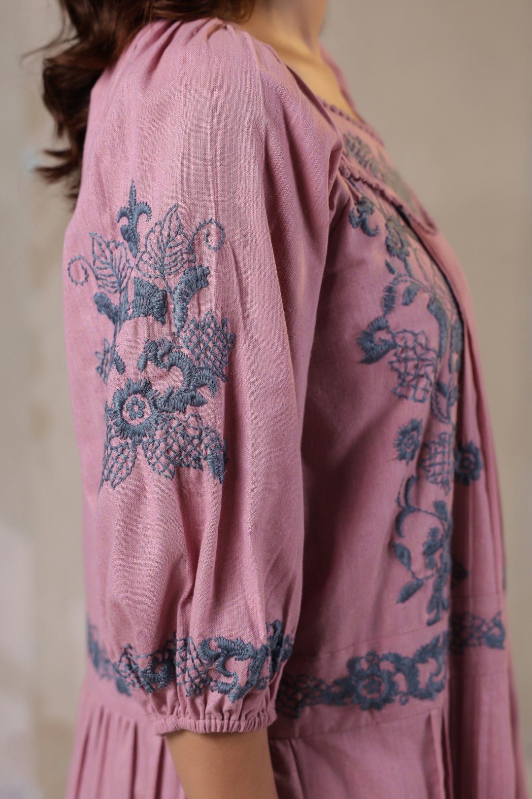 Nyaro Signature Blush Pink Cotton Flex Embroidered Dress - Nyaro