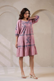 Nyaro Signature Blush Pink Cotton Flex Embroidered Dress - Nyaro