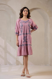 Nyaro Signature Blush Pink Cotton Flex Embroidered Dress - Nyaro