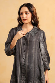 Nyaro Signature Charcoal Black Printed Co - ord Set in Viscose Santoon - Nyaro