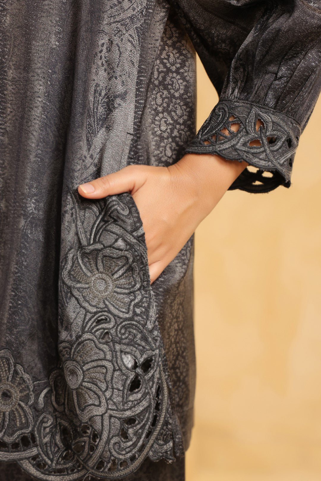 Nyaro Signature Charcoal Black Printed Co - ord Set in Viscose Santoon - Nyaro