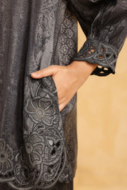 Nyaro Signature Charcoal Black Printed Co - ord Set in Viscose Santoon - Nyaro