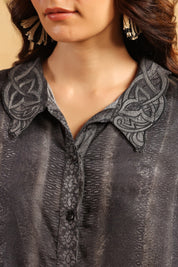 Nyaro Signature Charcoal Black Printed Co - ord Set in Viscose Santoon - Nyaro