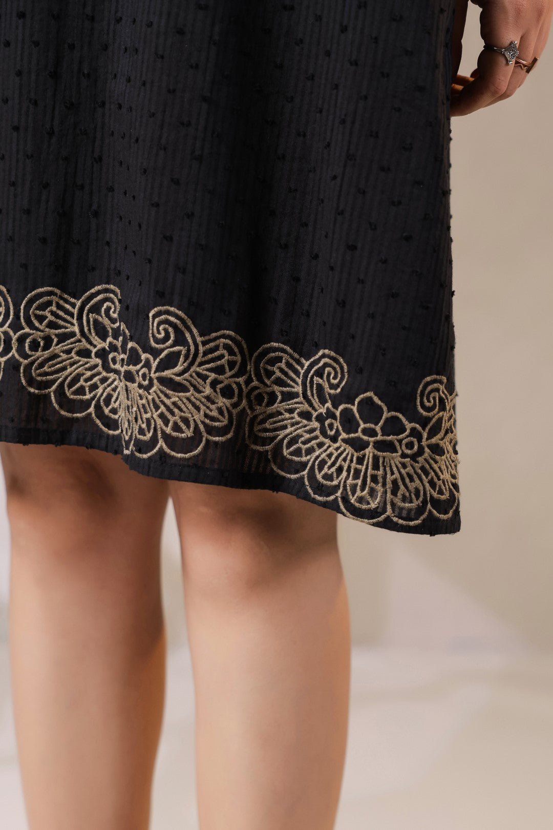 Nyaro Signature Cotton Dobby Black Dress - Nyaro