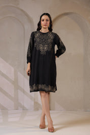 Nyaro Signature Cotton Dobby Black Dress - Nyaro