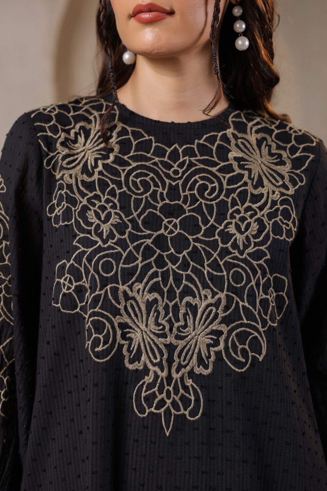 Nyaro Signature Cotton Dobby Black Dress - Nyaro