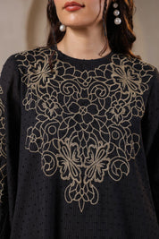 Nyaro Signature Cotton Dobby Black Dress - Nyaro