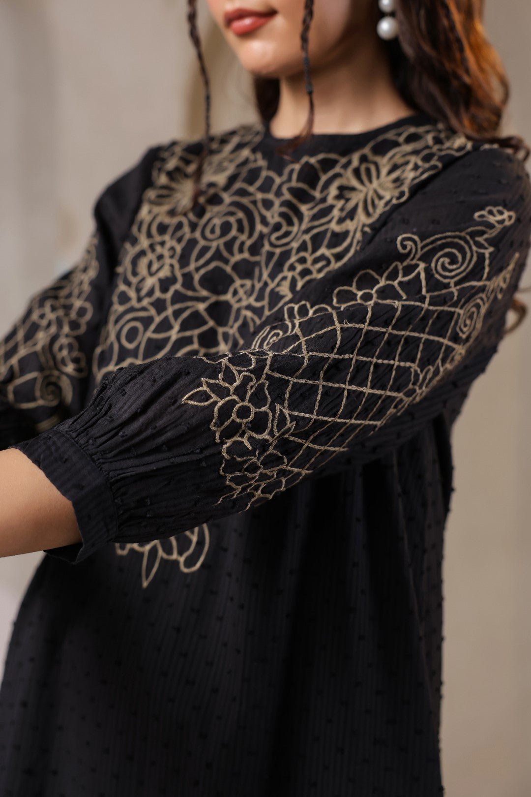 Nyaro Signature Cotton Dobby Black Dress - Nyaro