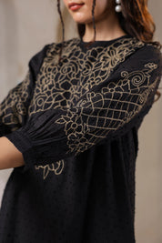 Nyaro Signature Cotton Dobby Black Dress - Nyaro