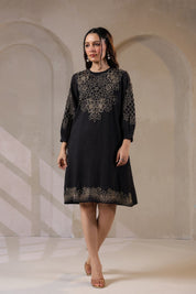 Nyaro Signature Cotton Dobby Black Dress - Nyaro